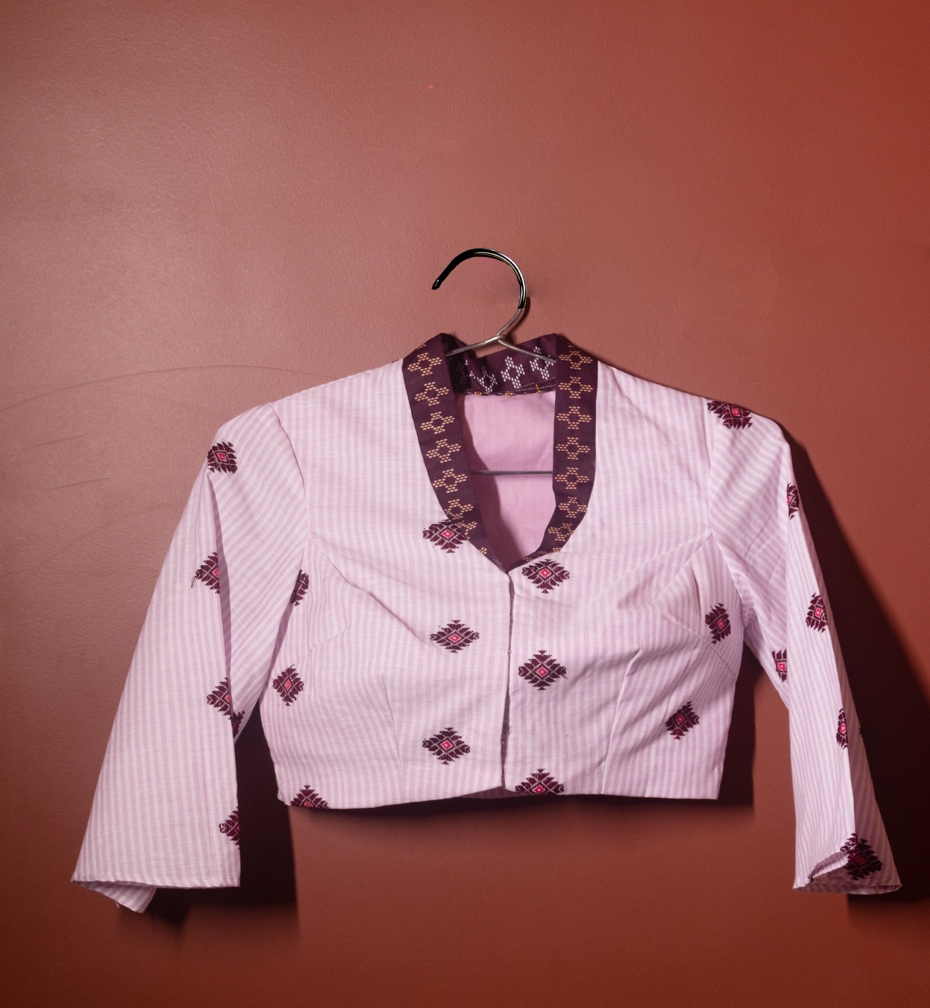 COLLARED-NECK BLOUSE WITH ASSAMESE TRADITIONAL MOTIF